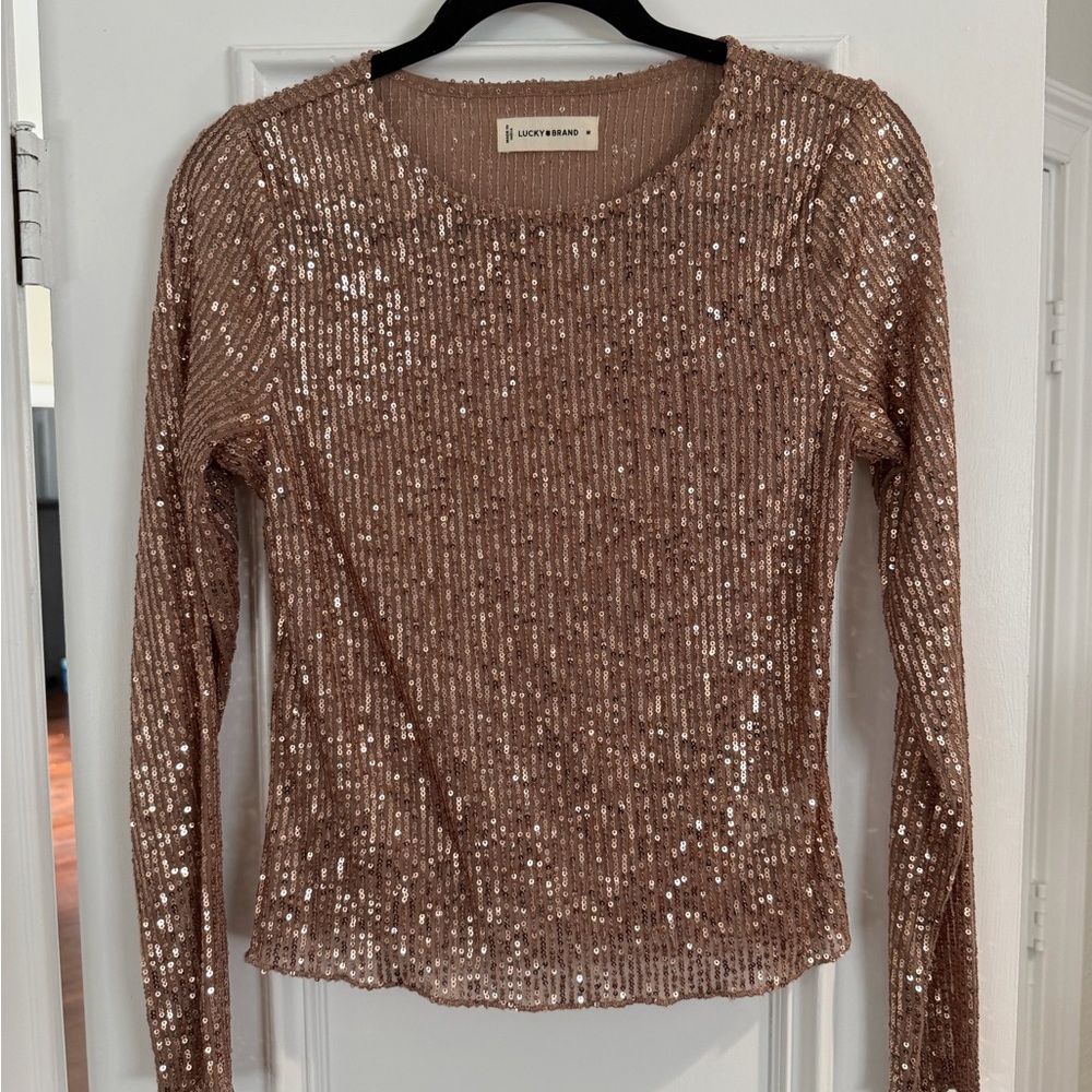 Lucky Brand Women's Sequin Long Sleeve Top - Tan